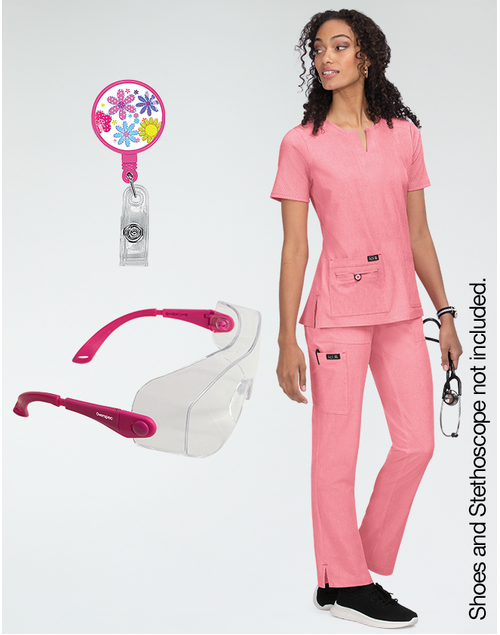 Heather Pink Discount Scrub Bundle 2X top & 3X pant