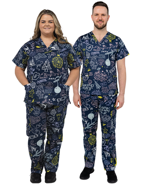 Happy Xmas Navy Scrub Set