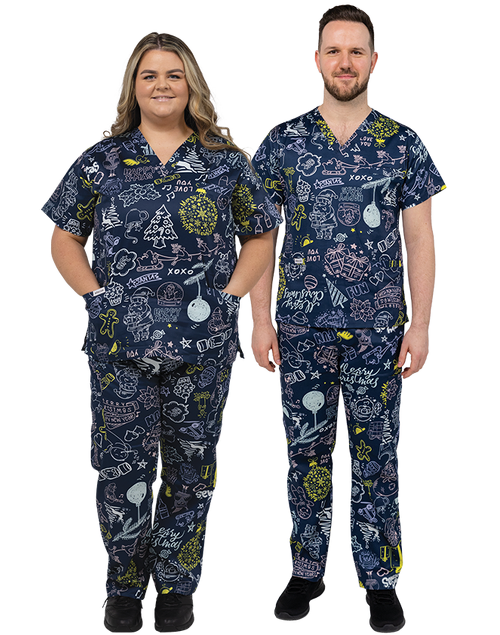 Happy Xmas Navy Scrub Set