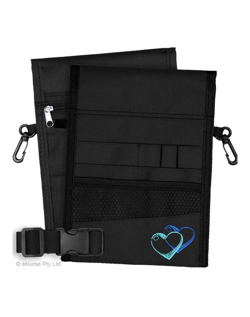 13 Pocket Nurse Pouch (Double Sided) - Black (Hearts 02)