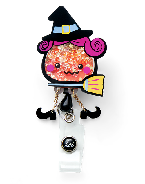 koi Shaker Badges - Candy Corn Witch Retractable